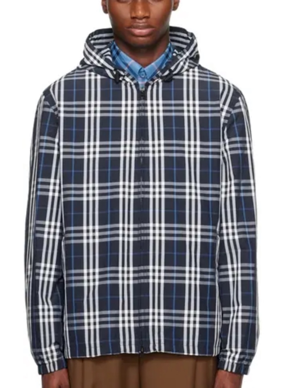 Burberry Hackney Check Hooded Jacket Blue Men’s Large NWT